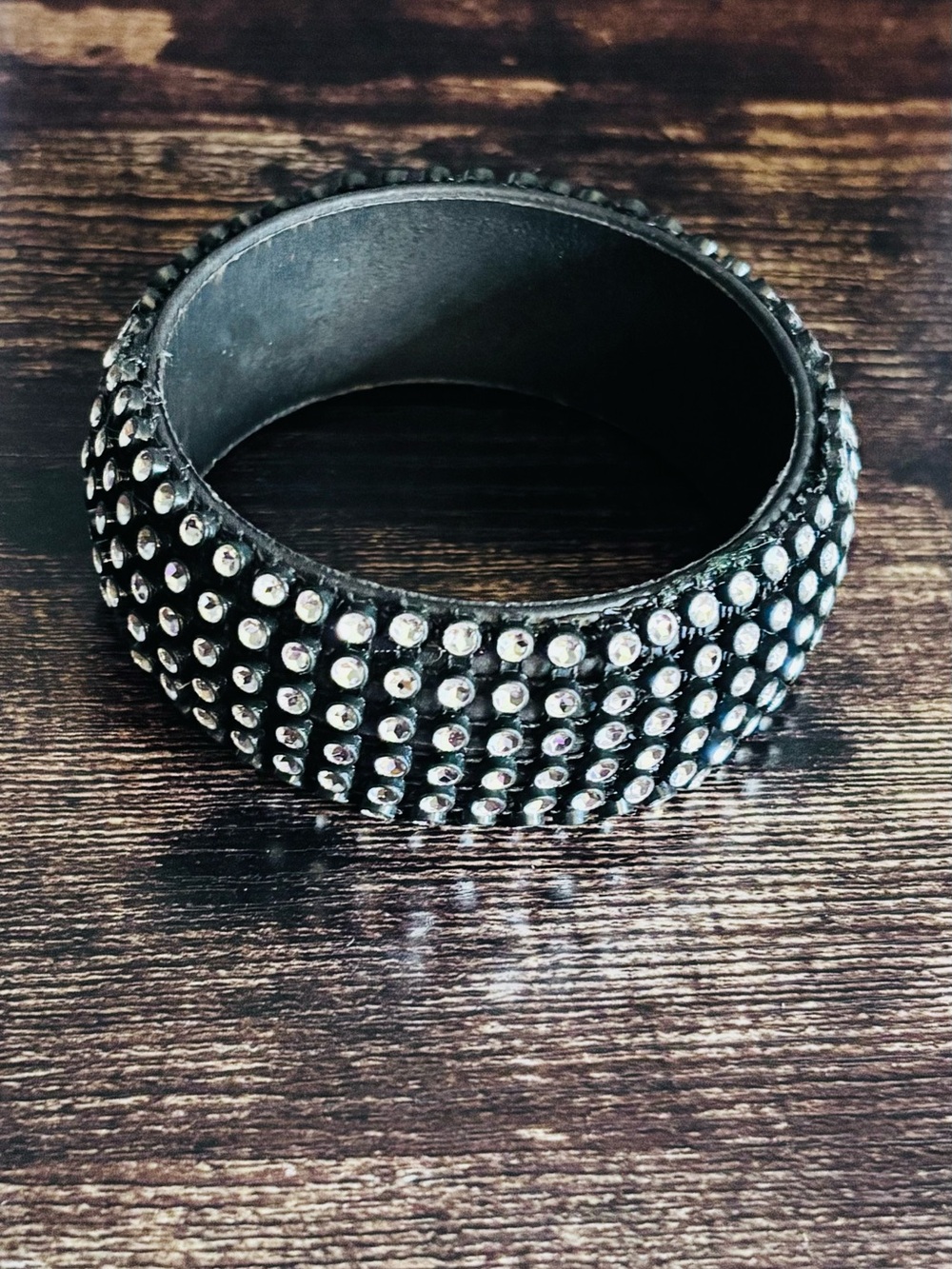 Chunky Crystal Rhinestone‎ Studded Black Bangle Bracelet